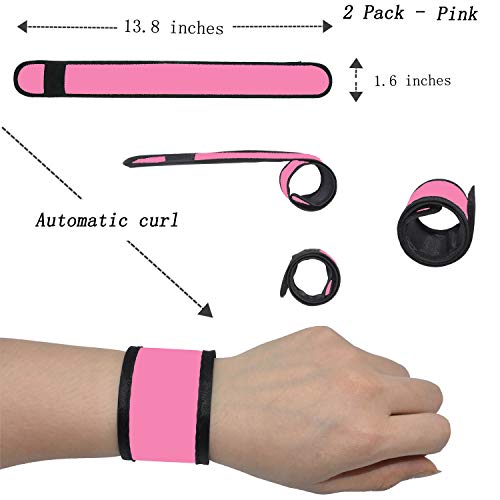 LED Glow Slap Bracelets Light Up Wristbands Flashing Arm Wrist Bands High Visibility Safety Gear Lights for Cycling Walking Running Concert Camping Outdoor Sports, Fits Women Men - color: 2 Pack - Pink