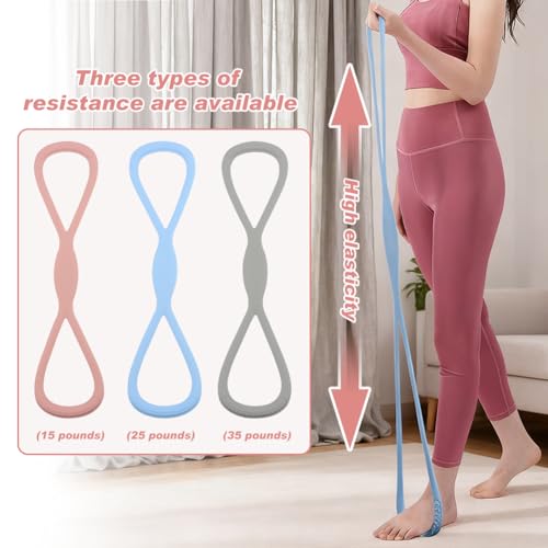 3PCS Figure 8 Resistance Bands Set with Handles, 15/25/35lb, Yoga Band
