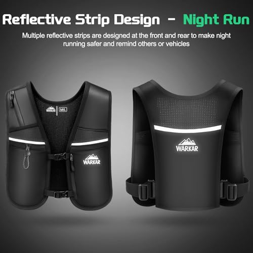 Running Vest, Hydration Backpack with 500ml Water Bladder Adjustable Chest Straps Reflective Strip Design Lightweight Breathable Great for Women Men Run/Hiking/Cycling/Climbing (Black, Medium-Large)
