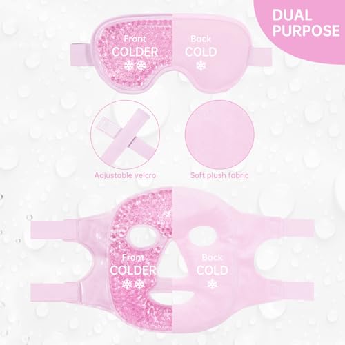 ZNÖCUETÖD Cooling Mask Ice Pack for Face Eye, Hot Cold Compress for Face - color: Pink-#2