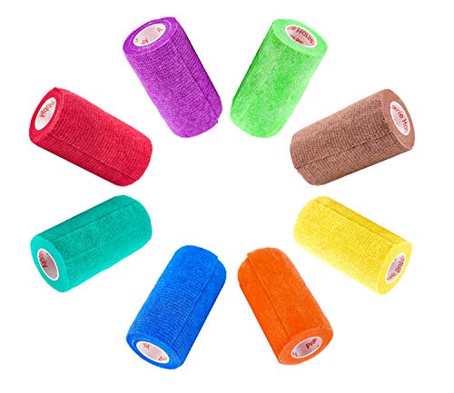 4 Inch Self Adhesive Medical Bandage Wrap Sport Tape (Variety) (6 Pack) Strong Elastic Self Adherent Cohesive First Aid Sport Flex Rolls for Wrist Ankle Knee Sprains and Swelling
