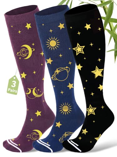 3 Pack Bamboo Viscose Knee High Compression Socks - size: Small-Medium