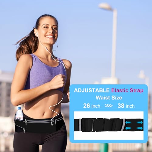 Slim Running Belt for Women Men,Runners Fanny Pack Phone Holder,Money Belt,Running Gear Accessories,with 3 Pockets (Jet Black) - color: Jet Black