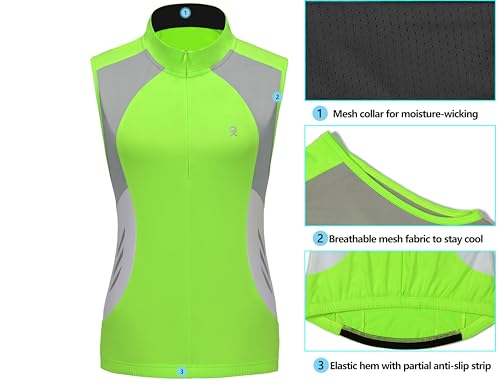 Little Donkey Andy Women's Half Zip Breathable Cycling Vests Reflective Sleeveless Jerseys Shirts Golf 4 Rear Pockets - color: Upgraded Fluorescent Yellow, size: Large