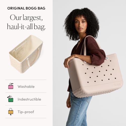 BOGG BAG Original Large Tote – 19” x 14” x 9” – Essential Bags for Beach, Pool, Boat, Sports, Tailgating, Cruise - color: Striped Powder Puff & Coconut