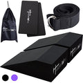 Yoga Foam Wedge Blocks (Pair), Calf Raise Block, Calf Stretcher, Yoga Wrist Support, Balance, Pushup, Fitness, Pilates, Heel Stretcher, Squat Wedge with Gym Bag - size: Wedges with Strap and Pads