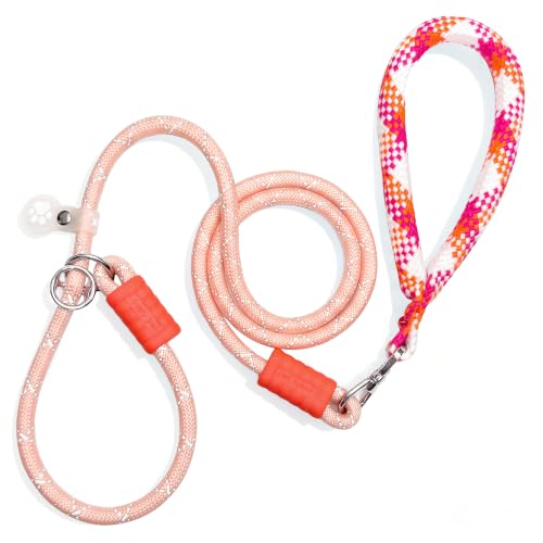 Slip Lead for Dogs, 5FT Rope Training Leash, Padded Handle,Pink - color: Light Pink