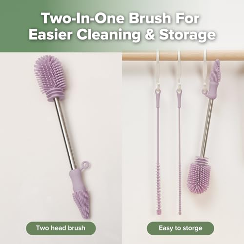 Haakaa Silicone Cleaning Brush Kit,Lavender,Portable Bottle Brush Cleaner - color: Lavender, size: 3 Piece Set