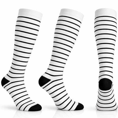 Diamond Star 6 Pairs Compression Socks for Men & Women, Knee High Socks - color: 6 Pairs (White/Black)