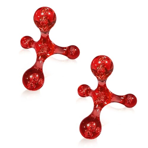 Manual Trigger Point Massage Tool, 2 Pcs 4 Knob Massager Deep Tissue Manual Massager Pressure Point Palm Massage Tool Handheld Back Massagers for Muscle Pain Stress Relief (Red) - color: Red