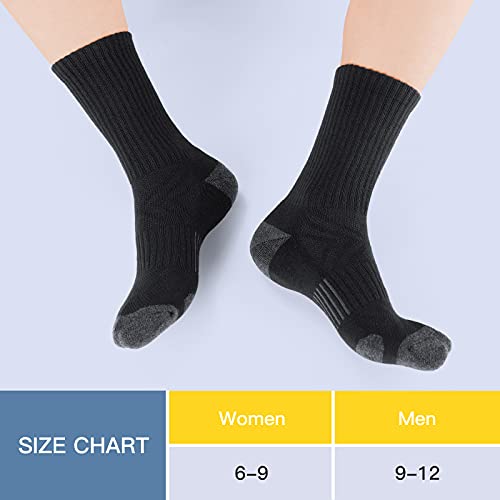 Felicigeely Athletic Crew Socks Cushioned Breathable for Men & Women 6 Pack - color: Black, size: 12-14