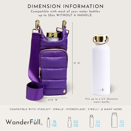 WanderFull Original HydroBag Crossbody Water Bottle Holder with Phone Pocket, Fits Water Bottles up to 32 oz - color: Dark Purple Matte