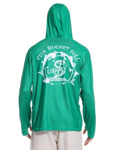 Men's UPF 50+ Fishing Hoodie Sun Shirt, Quick Dry Long Sleeve - color: Green, size: 3X-Large