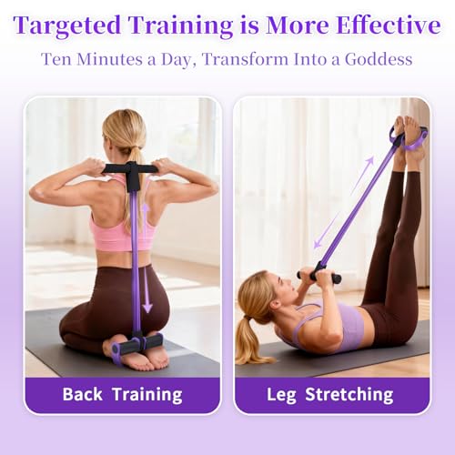 Multifunction Tension Rope, 6-Tube Elastic Yoga Pedal Puller Resistance Band, Natural Latex Tension Rope Fitness Equipment, for Abdomen/Waist/Arm/Leg Stretching Slimming Training - color: Purple