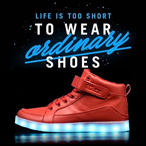 IGxx LED Light Up Shoes for Men Women Sparkly Sneakers High Top - color: Red, size: 8.5 Women/8 Men