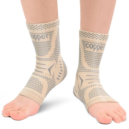 INDEEMAX Copper Infused Ankle Brace for Sprained Ankle, Ankle Compression Sleeve Support for Women & Men, Achilles Tendonitis Brace, Skin Silver, M - color: Skin Silver 2 Pack, size: Medium