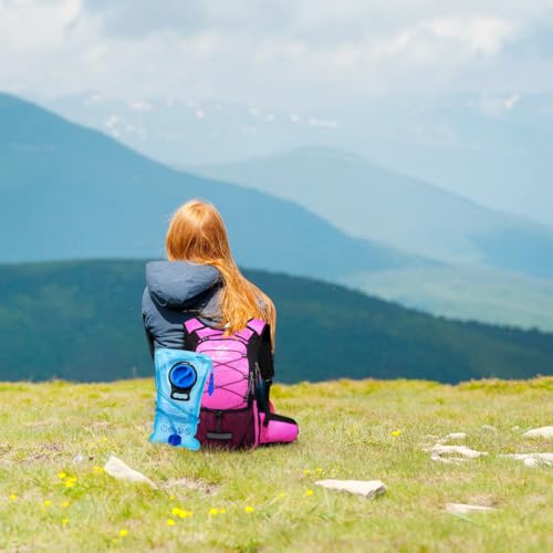 Mothybot Insulated Hydration Backpack Pack with 3L BPA Free Leak Proof Water Bladder, Large Storage Lightweight Hiking Daypack with Waist Pouches & Cooler Layer, for Running, Biking, Camping, Festival - color: Pink