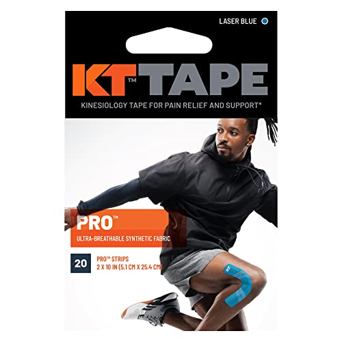 KT Tape, Pro Synthetic Kinesiology Athletic Tape, 20 Count, 10” Precut Strip - color: Laser Blue