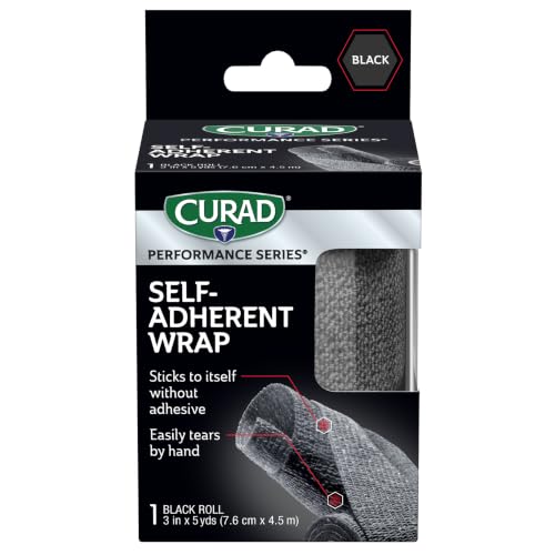 CURAD Performance Self-Adherent Athletic Wrap, 3 in x 5 yds, Black, 3 Rolls - size: 1 Count (Pack of 3)