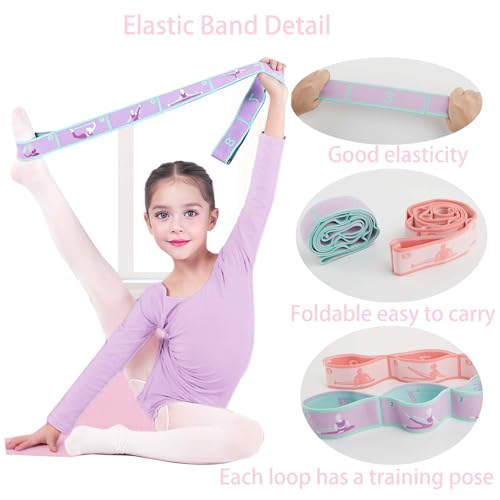 2pcs Stretch Strap for Kids,Elastic Yoga Stretching Strap with Loops, Multi-Loop Adjustable Exercise Stretching Bands，Stretching Resistance Ballet Bands for Dance, Latin, Gymnastics Exercis -8Loops - color: A
