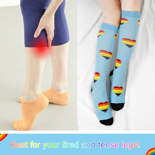 Junely Compression Socks for Women Knee High Socks Funny - color: Heart Blue