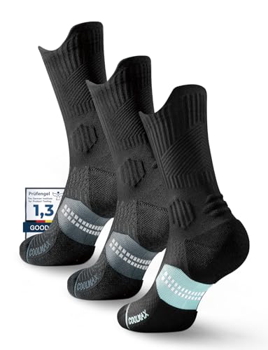 Juclise Women's Compression Crew Running & Hiking Socks, 3 Pairs, Cushioned - color: Classic Black*2+aqua Black*1, size: Large