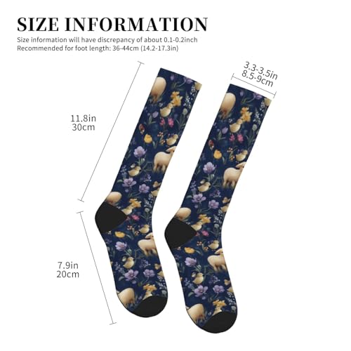 FREEHOTU Compression Knee High Socks for Women/Men Circulation 15-20 Mmhg - color: Easter Eggs Lambs