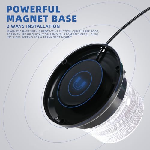 Amber/White Rooftop Beacon Strobe Lights w/Magnetic Base, 1-Pcs - color: 1× Amber/White