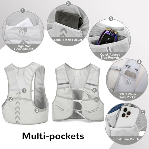 Hydration Running Vest with 2pcs 500ml/17oz Water Bottles, M/L - color: Gray, size: M: 27.6" - 43.3"