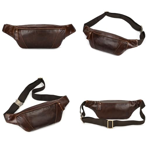 Genuine Leather Fanny Pack for Women & Men, Crossbody Waist Pack with Adjustable Strap, Hiking Hip Bum Belt for Travel, Hiking, Running - color: Coffee