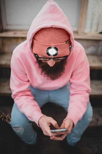 ATNKE LED Lighted Bluetooth Beanie Hat,USB Rechargeable 4 LED Wireless Music Running Headlamp Cap Gift for Men and Women - color: #Bean Paste Powder