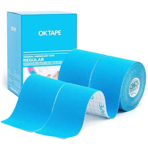 OK TAPE Kinesiology Tape (2 Pack) Latex Free Cotton Uncut 2in x 16.4ft - color: Light Blue, size: 2 Rolls