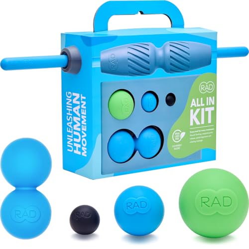 RAD All-in Kit 7-in-1 Foam Roller Set for Whole Body Massage & Myofascial Release with Roller Stick, Yoga Block, Massage Balls Muscle Recovery Tools for Mobility & Flexibility
