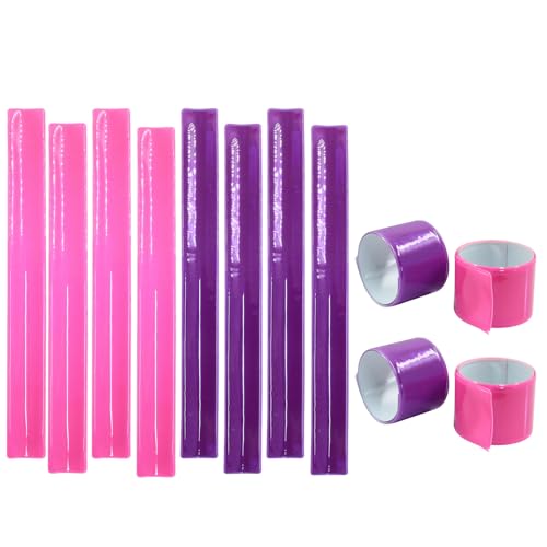 12 Pcs Reflective Snap Bands High Visibility Reflectors for Night Cycling, Jogging, and Working - color: Pink、Purple