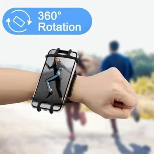 360 Degree Rotation Adjustable Phone Holder Armband Outdoor Sports Bike Cycling Detachable Silicone GPS Mount barracket Stand (Black)