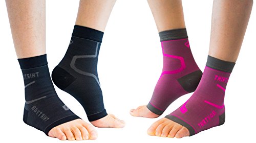 Thirty48 Plantar Fasciitis 20-30 mmHg Ankle Compression Socks, Foot Brace - color: Black & Pink (2 Pairs), size: Large