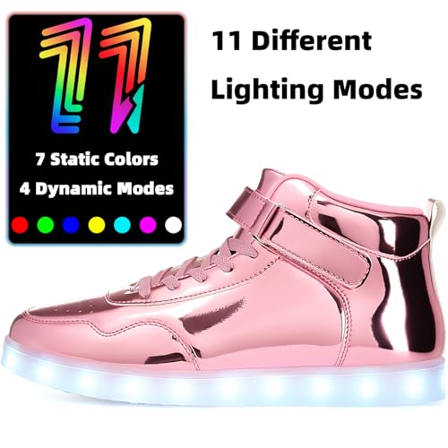APTESOL Unisex Rechargeable LED Light Up Shoes Men Women High Top Sneakers - color: Pink, size: 9.5 Women/8 Men