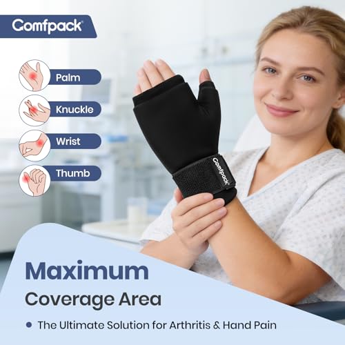 Comfpack Hand Ice Pack Glove, Soft Gel Thumb Wrist Ice Pack for Arthritis - style: Black