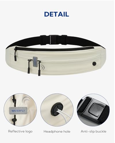 WATERFLY Running Belt Fanny Pack:Phone Holder Belt for Men Women - color: off-white