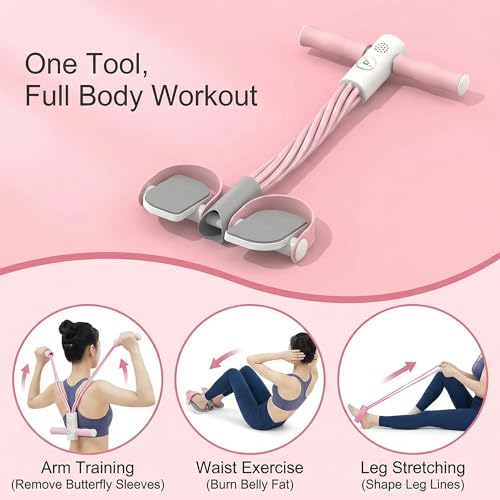 Smart Foot Pedal Puller with Digital Counter, 6 Resistance Bands for Full Body Workout, Yoga, and Home Fitness(Blue)