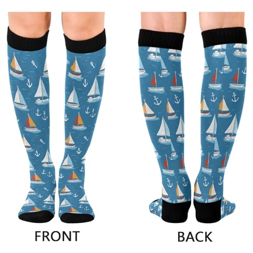Wusikd Cats Compression Socks for Women and Men Circulation Cute Long Socks for Athletic Running 1 - color: Boat