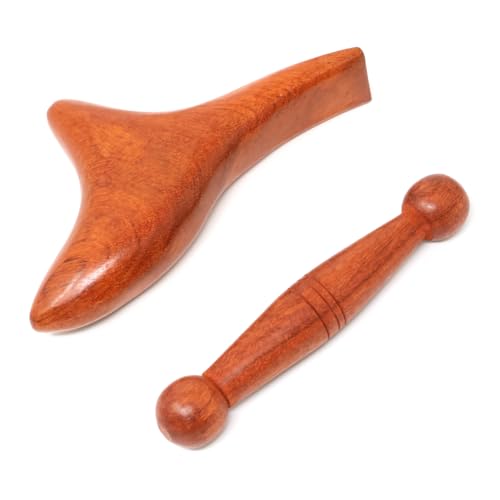 Honbay 2PCS Reflexology Tools Wood Body Massage Tools Triangle Massager Wooden Gua Sha Board Scraping Board Foot Massage Stick Tool Head Neck Hand Waist Calf Leg Foot Massager (Rosewood) - color: Rosewood