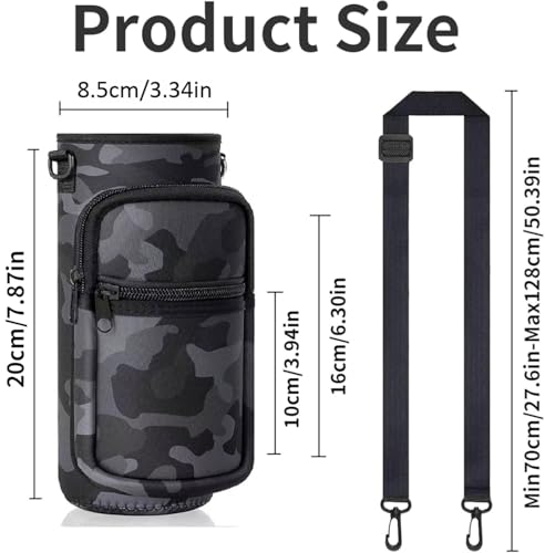 40oz Neoprene Water Bottle Sling with Phone Pocket, Crossbody - color: Camo Black, size: 32oz Short