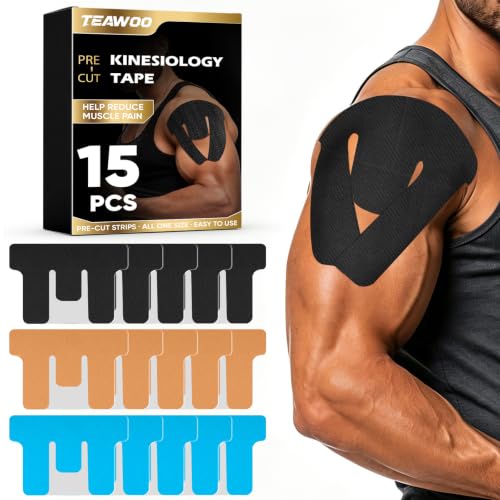 15 Pcs PreCut Kinesiology Tape for Shoulder, Shoulder Pain Relief Support