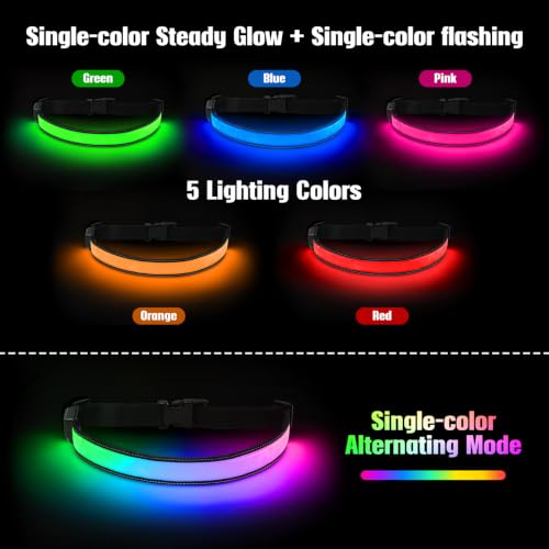 BSEEN LED Running Waist Belt - USB Rechargeable Reflective Glowing LED Waistband, Flashing Safety Light Belt for Runners, Joggers, Walkers, Pet Owners, Cyclists - color: RGB-L(110cm)