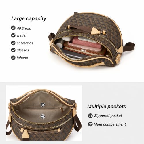 Makes Checkered Crossbody Bag Bum Bag for Women with Pouch - color: Coffee Triangle