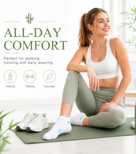floconssy Ankle Socks for Women, Bamboo Viscose Cushioned Running Socks - color: 5 Pairs White, size: 9-11
