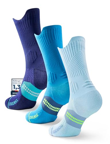 Juclise Men's Compression Running Crew Socks, 3 Pairs - color: Cobalt Blue+azure Blue+carolina Blue, size: Medium