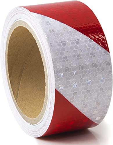 Reflective Tape, Waterproof Self Adhesive Dot Safety Reflector - color: Red White, size: 2 Inch x 32.8 Feet