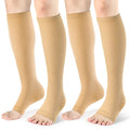 Toeless Compression Socks 15-20 mmHg, 2 Pairs open toe Knee High Support - color: B - Beige, size: XX-Large